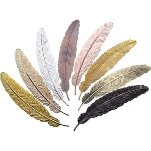 8 Pieces Metal Feather Bookmarks Vintage Metal Bookmark Feather Shape Book Marker Teacher Appreciation Gifts for Readers Book Lovers(Set 1)
