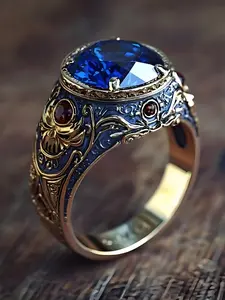 Unisex Classical Elegant Skull Print Blue Zircon Ring, Wedding Engagement Party Jewelry Gift, Geometric Style Zinc Alloy