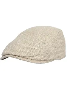 Ivy Cap Straw Weave Linen-Like Cotton Cabbie Newsboy Hat Casual Hat