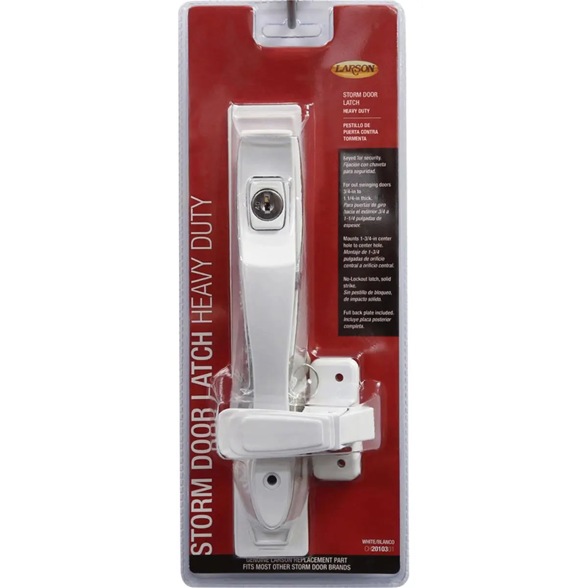 Larson Heavy-Duty Zinc Finish Push Button Keyed Latch - 1.5x9.25 in. Dimensions, White, Exterior Use, Inside Paddle Operation, Night Latch, Keyed Padlock