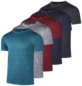 Real Essentials 5 Pack: Men's Dry-Fit Short Sleeve Crew Neck T Shirts Fitness Running Gym Workout Cool Exercise Athletic Tee