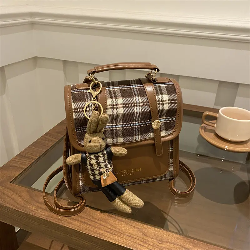 Women's Plaid Backpack Purse Fashionable Casual Daypack for Adults(with pendant)