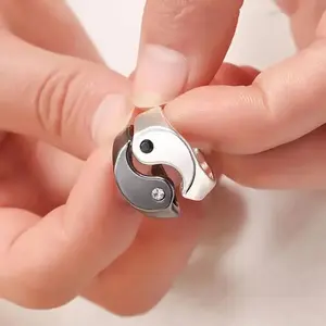 2pcs New Stackable Couple Rings Set, Yin Yang Tai Chi Bagua Design, Adjustable Open Ring, Valentine's Day Gift, Fashion Jewelry