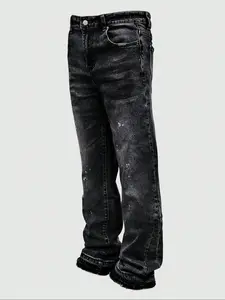 Men's Slim-Fit Denim Jeans with Pocket, Casual Classic Stylish Y2K Style Streetwear Patchwork Distressed Ripped Design, All-Season Wearable Pants for Men & Women