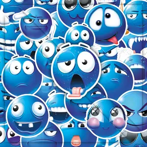 50 sheets of Little Blue Bean Stickers - Cute Creative Designs for DIY Decoration of Cellphone Phone Cases, Skateboards, Luggage & Journals