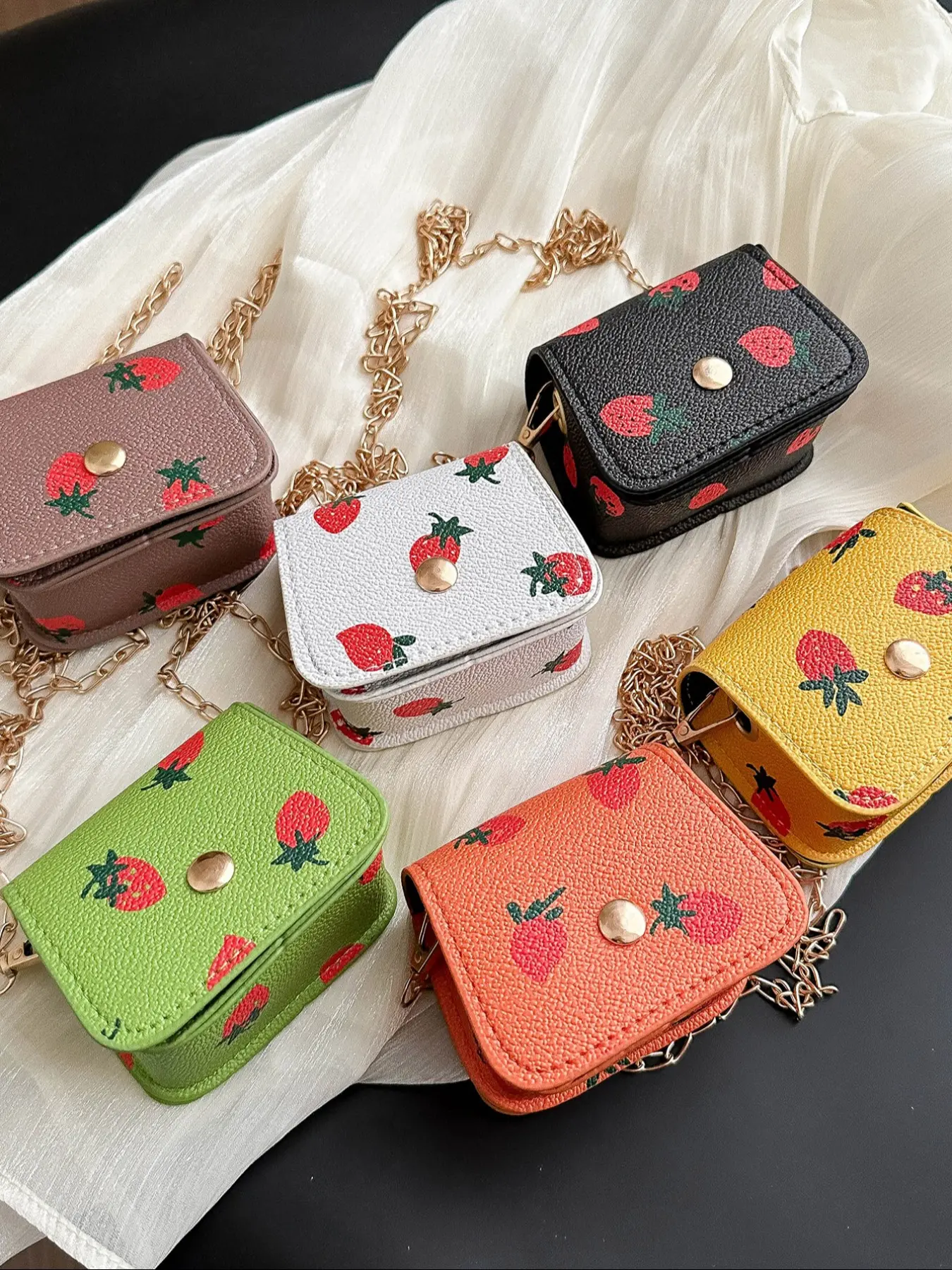 Cute Strawberry Print Shoulder Bag for Women, Korean Fashion Crossbody Bag, Small Square Casual Handbag, All Seasons