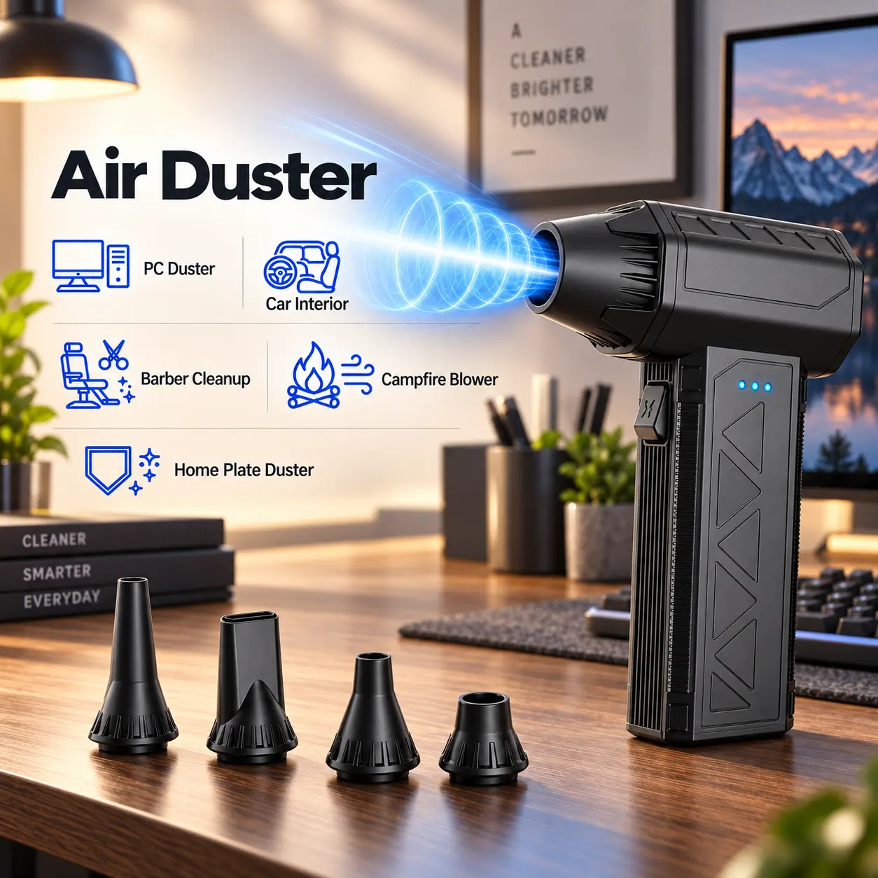 Cordless Turbo Fan Air Duster - Electric Computer Cleaner with Jet Airflow Design, Adjustable Levels, for Keyboard, AC Vent, PC and Car Home Essential