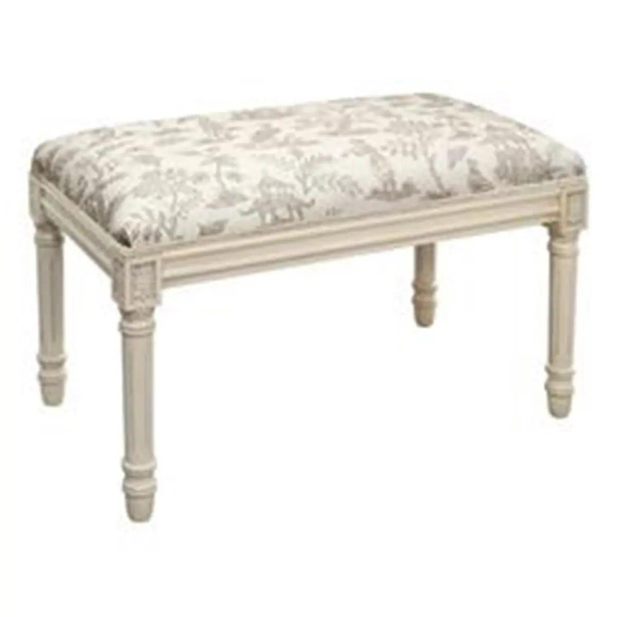 123 Creations Taupe Heavy Linen Blend Padded Seat Solid Wood Bench - Antique White, Indoor Dining Room Stool & Bench Furniture, Heavy Linen Blend Fabric, Office, Single Seat