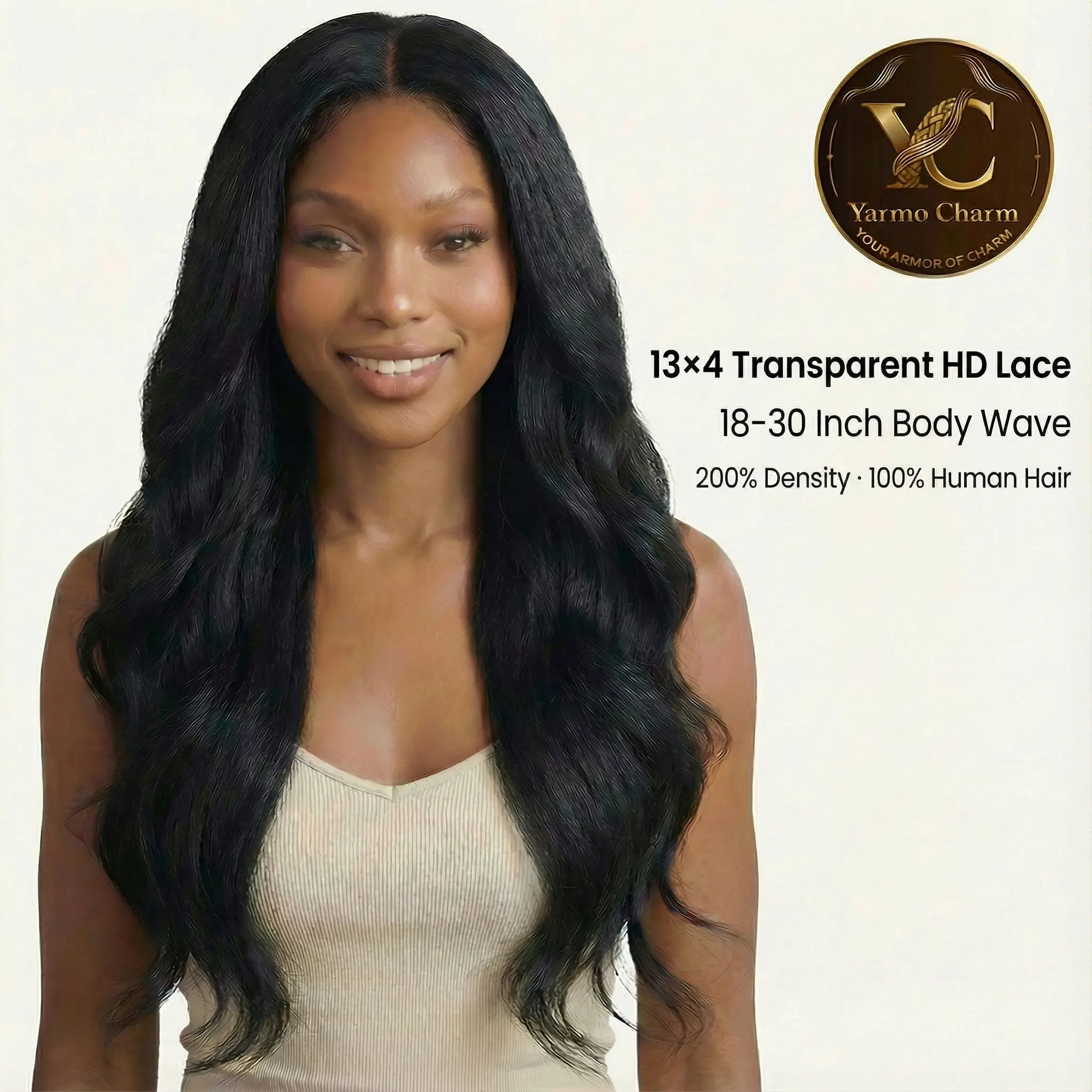 Yarmo Charm 13x4 Lace Front Human Hair Wigs 200 Density Body Wave Nature Color 18-32 Inches Full Voluminous 100% Human Hair 360° Display for Natural Look