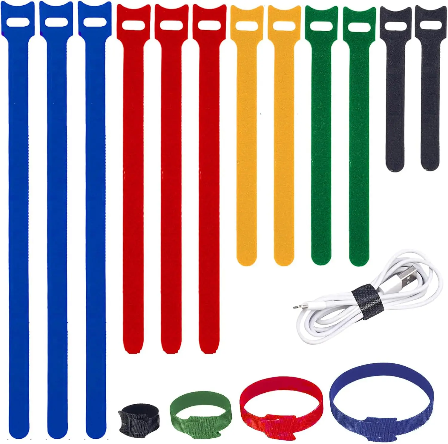 Reusable Adjustable Multi-Purpose Cable Organizer Ties, 5 Assorted Colors Wire Cord Management Straps, 50 Pack Total, gift