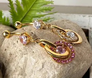 Gold Entwined Circles Gem Belly Ring Navel Piercing Pierced Naval Body Jewlery