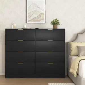 【Bellemave】8 Drawers Dresser for Bedroom, Wood Bedroom Dresser Modern Drawer Chest, 8 Chest of Drawer, Tall Dresser for Closet, Dressers Organizer for Living Room, Closet, Hallway Black