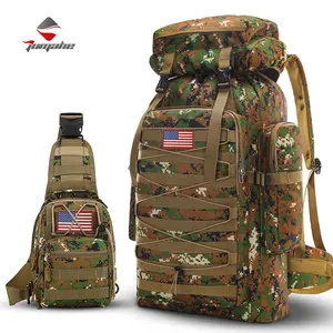 Jumahe Tactical Backpack for Men with Tactical Sling Bag Hiking Day Pack Molle Military Rucksack Waterproof 75L with USA Flag with small Crossbody Chest Pack