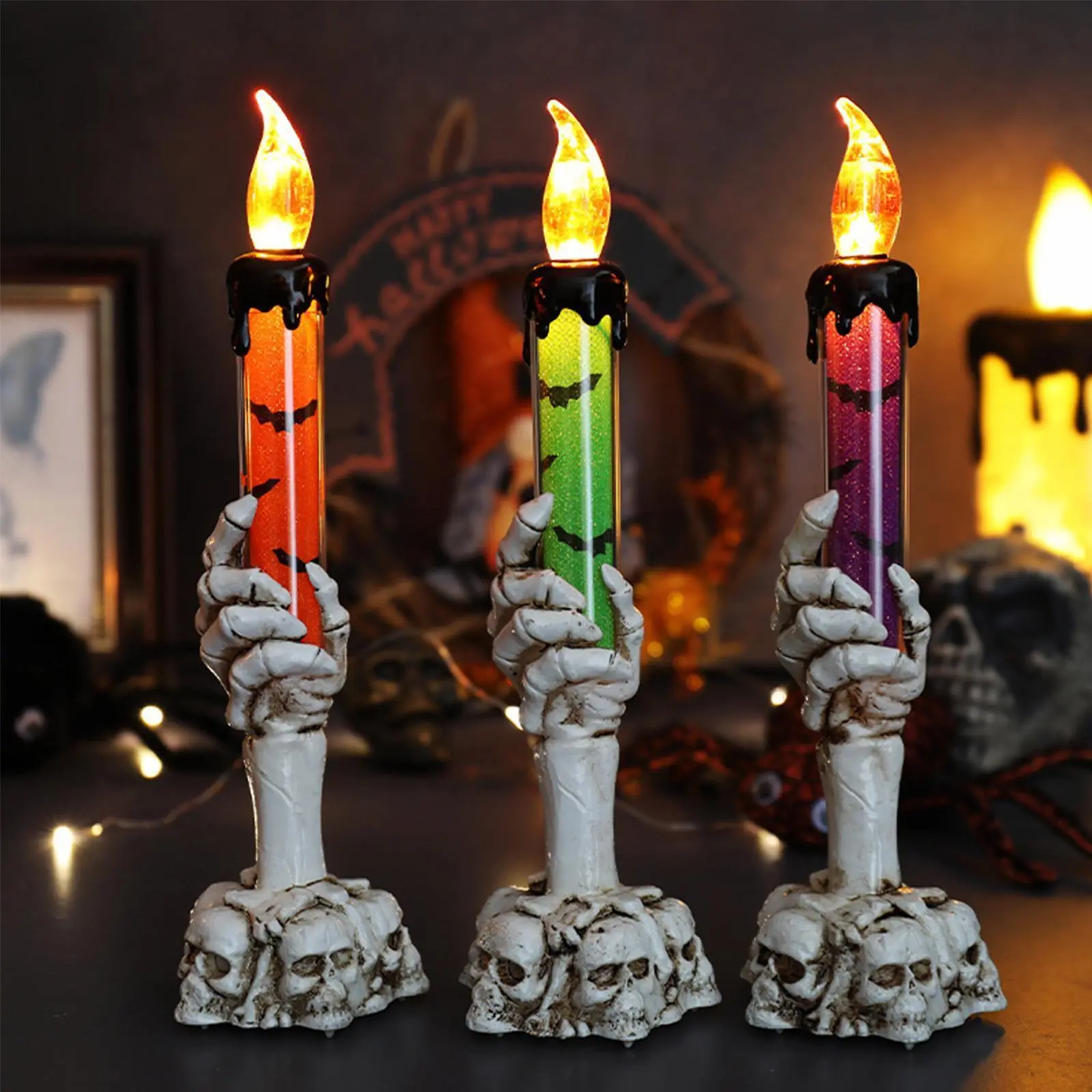3Pcs Stable Gothic Funky Resin Skeleton Hand Finger Candle Holders - Cordless Tea Light Holders, Halloween Aesthetic Decoration, Handheld Bar Party Desktop Collectibles for Ages 3+ (Indoor-Outdoor Home Supplies), Office