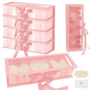 Mother's Day Gift Empty Mom Fillable Flower Gift Boxes 17.52'x5.98'x3.74' Cardboard Heart Shaped Letter Boxes with Clear Window Card Ribbon Lafite Grass for Mother Grandma Stepmother