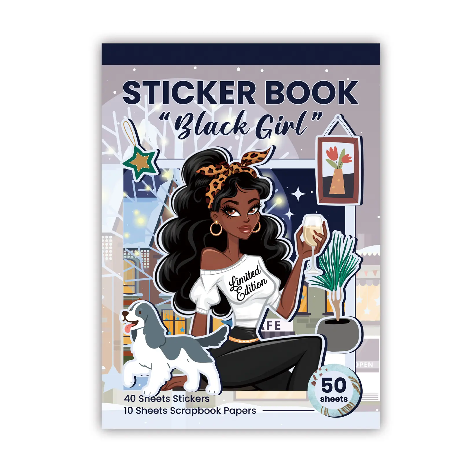 50 Sheets 480 PCS Melanin Black Girl Sticker Book – Hand-Drawn Afro-Aesthetic Stickers for Journals, Scrapbooking & DIY Crafts, Waterproof, Premium Quality & Chic Designs
