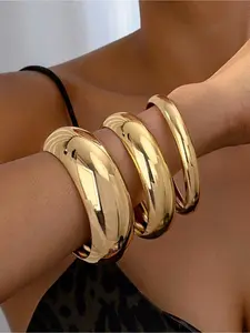 Elegant Vintage Wide Metal Bangle Set, Trendy Stack Bangle, 3-Piece Fashion Jewelry for Women, Perfect for Parties, Gifts, Daily Wear & Travel