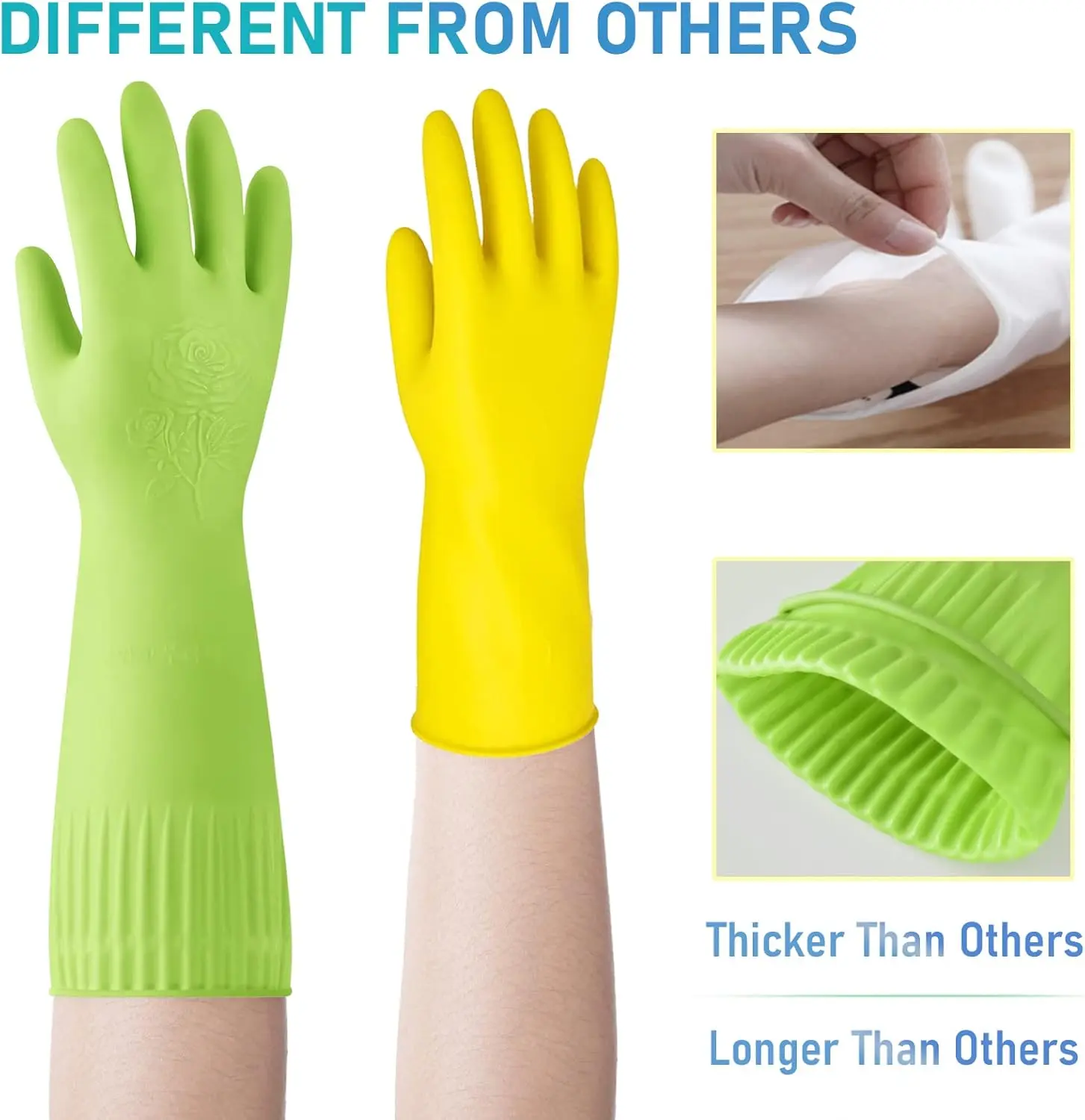 Dishwashing Gloves for Cleaning-Kitchen - 2 Pairs Long Household Cleaning Gloves for Washing Dishes