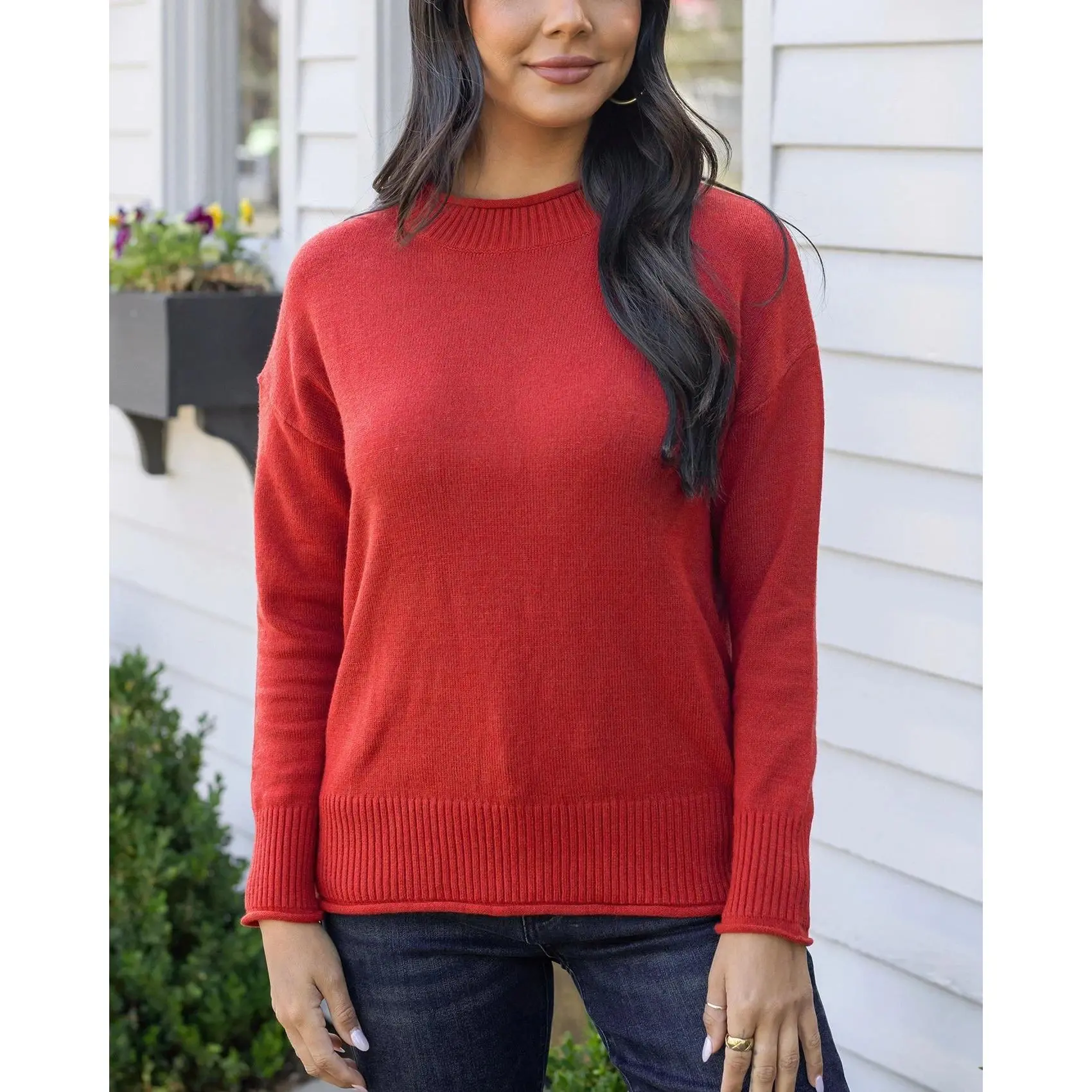 Everyday Autumn Red Mock Neck Sweater