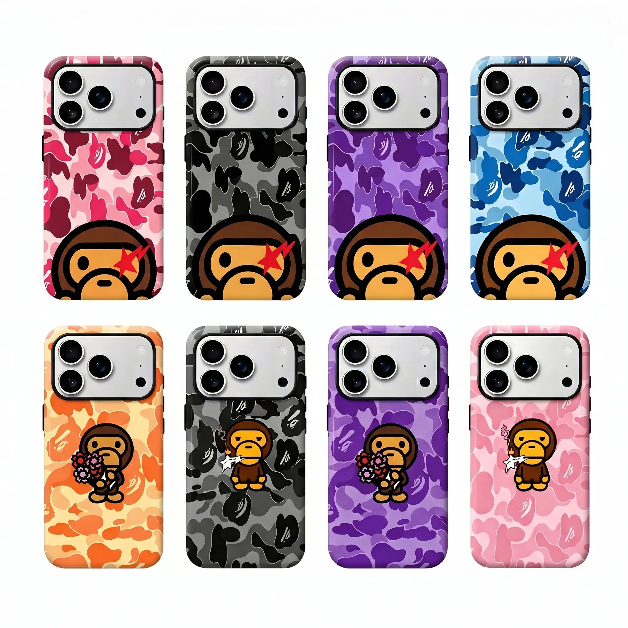 Bape Protective Camo Streetwear Phone CaseSuitable for iPhone 17/16/15/14/13/12/11 ProMax/Plus and Samsung Galaxy S23FE/22/23Impact Resistant Hard Case with ImpactDispersion Technology & Flexible Rubber LinerGlossy Finish UV Protected 2-Piece Design
