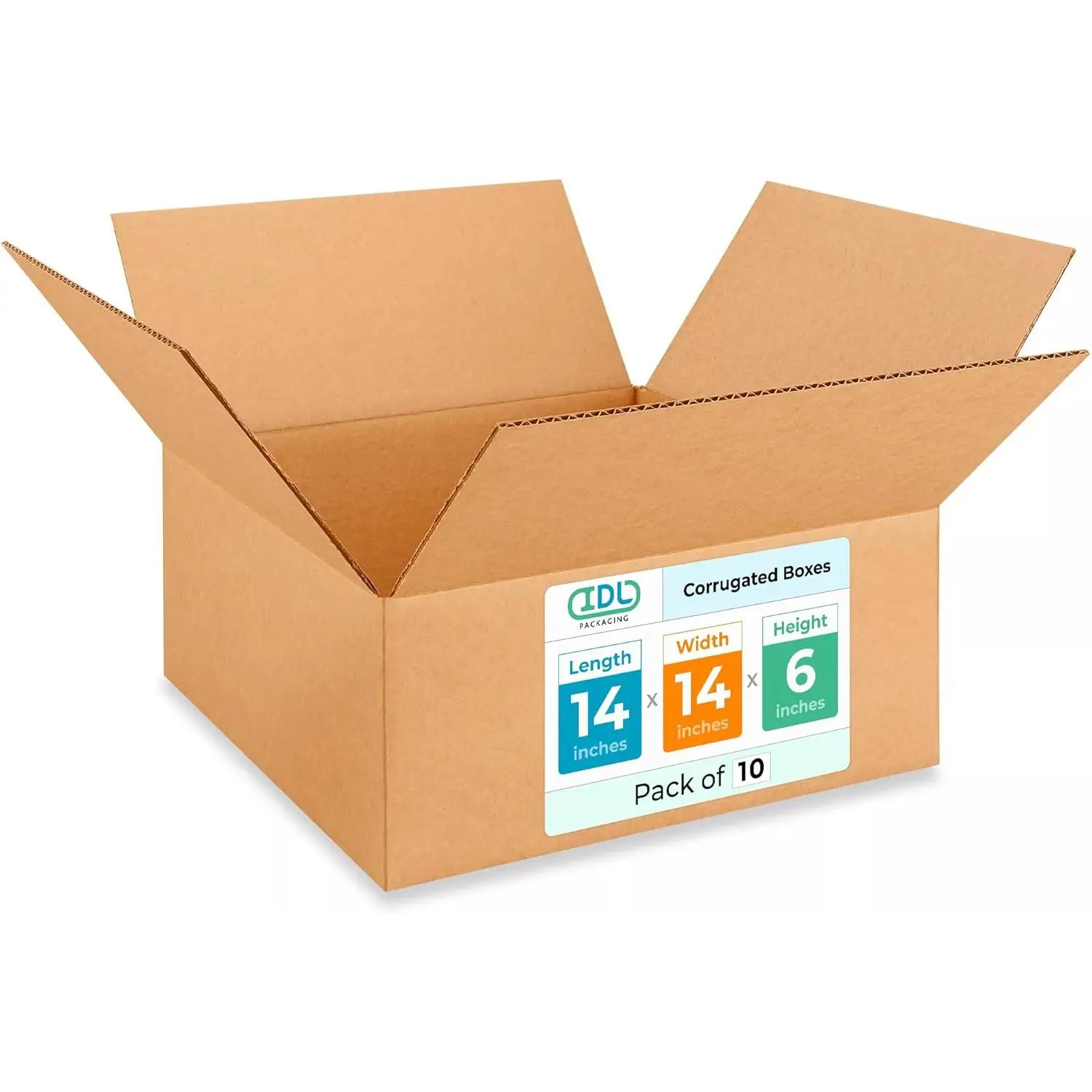 Medium Moving & Shipping Boxes 14x14x6 inches (10-Pack) - Extra Strength 200 lb vs Regular - Corrugated Heavy Duty Moving Boxes, Made in USA - Cardboard Moving Box by IDL Packaging