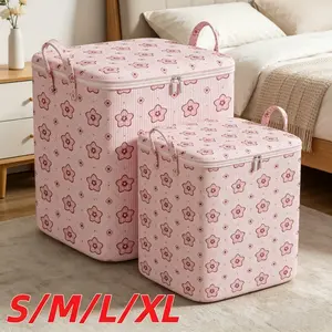 Eco-Friendly Pink Floral Storage Bag - Large-Capacity Home Organizer for Clothes