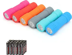 9-LED Flashlight 6-Pack Impact Handheld Torch Assorted Colors with Lanyard 3AAA Battery Included (Hurricane Supplies, Camping, Hiking, Emergency, Hunting)