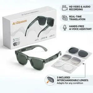 AI Smart Glasses w/ HD Cameras & 3 Interchangeable Lens Sets