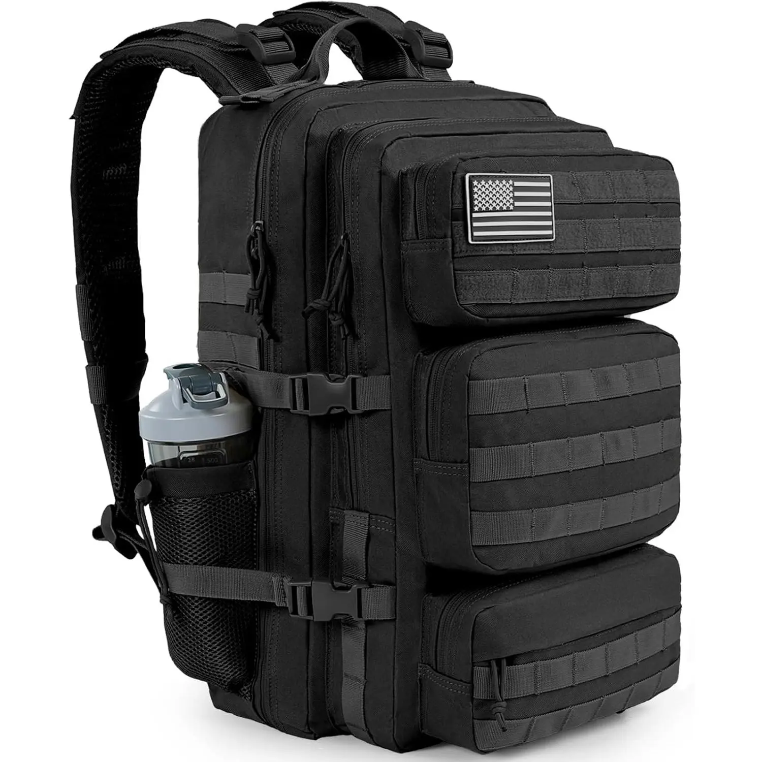 50L Military Tactical Backpacks for Men, Molle Army 3-Day Assault Bug Out Bag, Water-Resistant Heavy-Duty Hiking Rucksack - Black