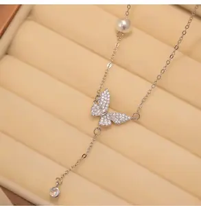 [Valentine's Day Gift]14K Gold Plated Butterfly Necklace for Women, Zirconia Dainty Necklace,BlissBling jewelry floating  necklace