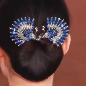 1 elegant peacock hair clip with shiny sapphire and black swan design-retro gorgeous ladies' hair accessories, suitable for dished hair, parties, weddings, formal hairstyles, retro hair accessories and fashionable women's decorations.