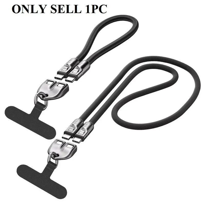 Fashionable Mobile Phone 2 In 1 Lanyard PD240W Type C To Type C Charging Cable Zinc Alloy Lock More Convenient And Safer For Mobile Phone Usb C Cables