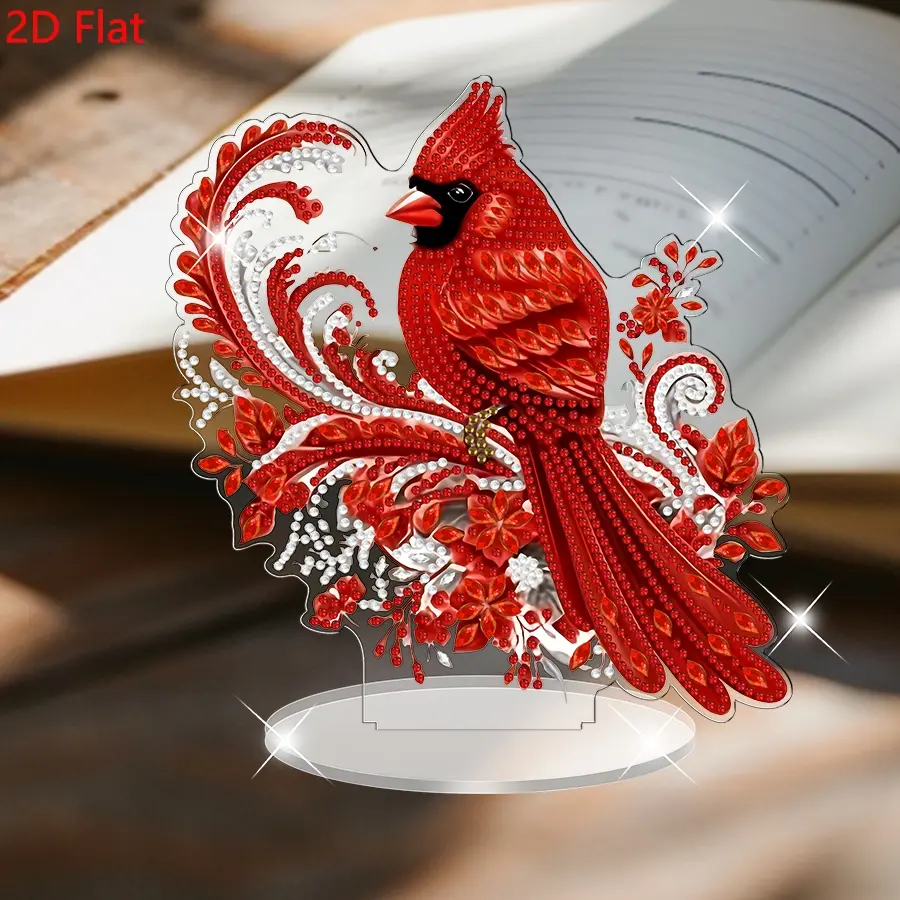 2D Flat -1PC Cardinal Bird Pattern Diamond Painting Desktop Ornaments, 5D DIY irregular shape diamond inlay painting ornaments, acrylic decorative crafts Handicraft, suitable for home desktop art, is the perfect gift for holidays, Handmade Gifts