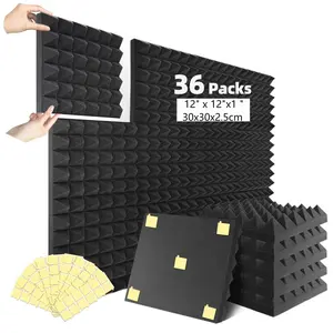 36 Packs Acoustic Foam Panels 1"×12"×12" High Density 25 kg/m³ Sound Proof Foam for Walls Noise Cancelling with 180 Pcs Self Adhesive No Tools Required