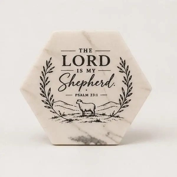 Christian Themed Coaster Set, "The Lord is My Shepherd" Decorative Tableware for Home Kitchen Dining