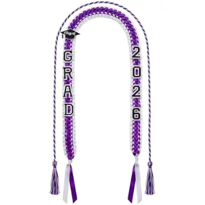 Graduation Leis Class of 2026 Double Braided Ribbon Necklace with Honor Cord for DIY Bow Set, Grad Accessories, High School and College Celebration Decorations