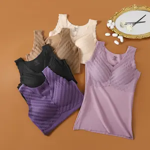 Women's Solid Contrast Thermal Underwear Top, Casual Comfy Warm V Neck Sleeveless Top for Fall & Winter, Women's Thermal Underwear for Daily Wear