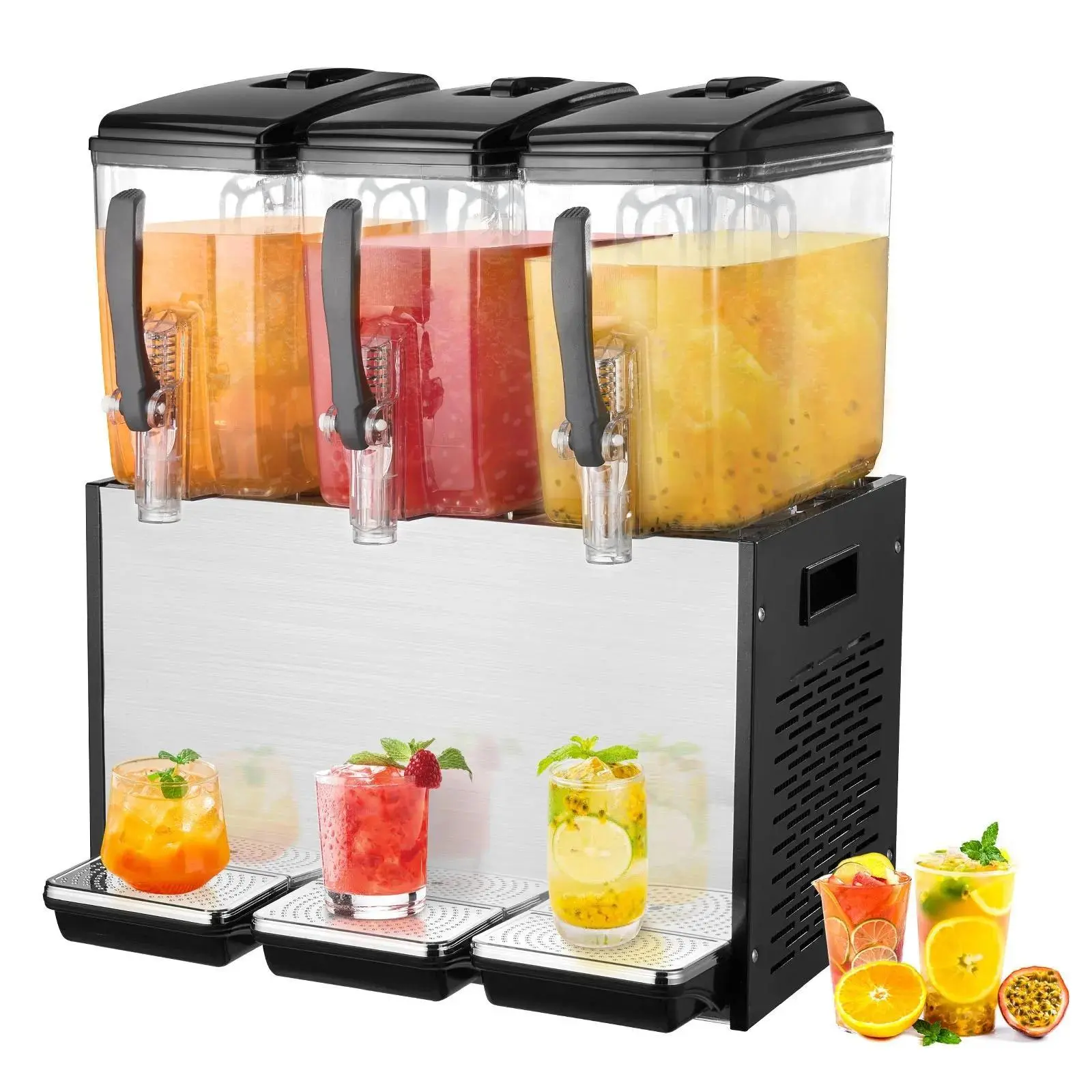 【Summerfinds】VEVOR Commercial Beverage Dispenser,  3 Tanks 12 L / 12.7 QT Per Tank Juice Dispenser, 370W Stainless Steel Ice Tea Drink Machine with 45°F-54°F Cooling Temperature, for Cold Drink Restaurant Bar Party