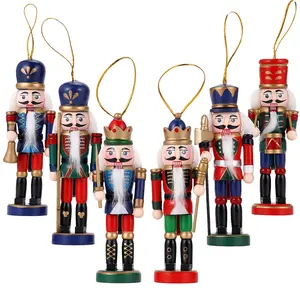 Handmade Wooden Nutcracker Figures Set of 6 Christmas Ornaments High-Quality Sturdy Material Festive Collectible Gift for Table Desktop Fireplace