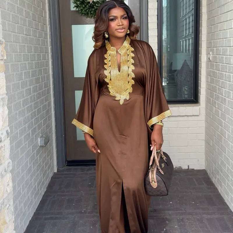 Sultana Kaftan - Statement Piece Embodying Boujee Sophistication Confidence & Timeless Elegance in Brown with Gold Accents
