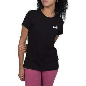 PUMA Womens Essentials Small Logo Crew Neck Short Sleeve Casual Tops Casual - Black