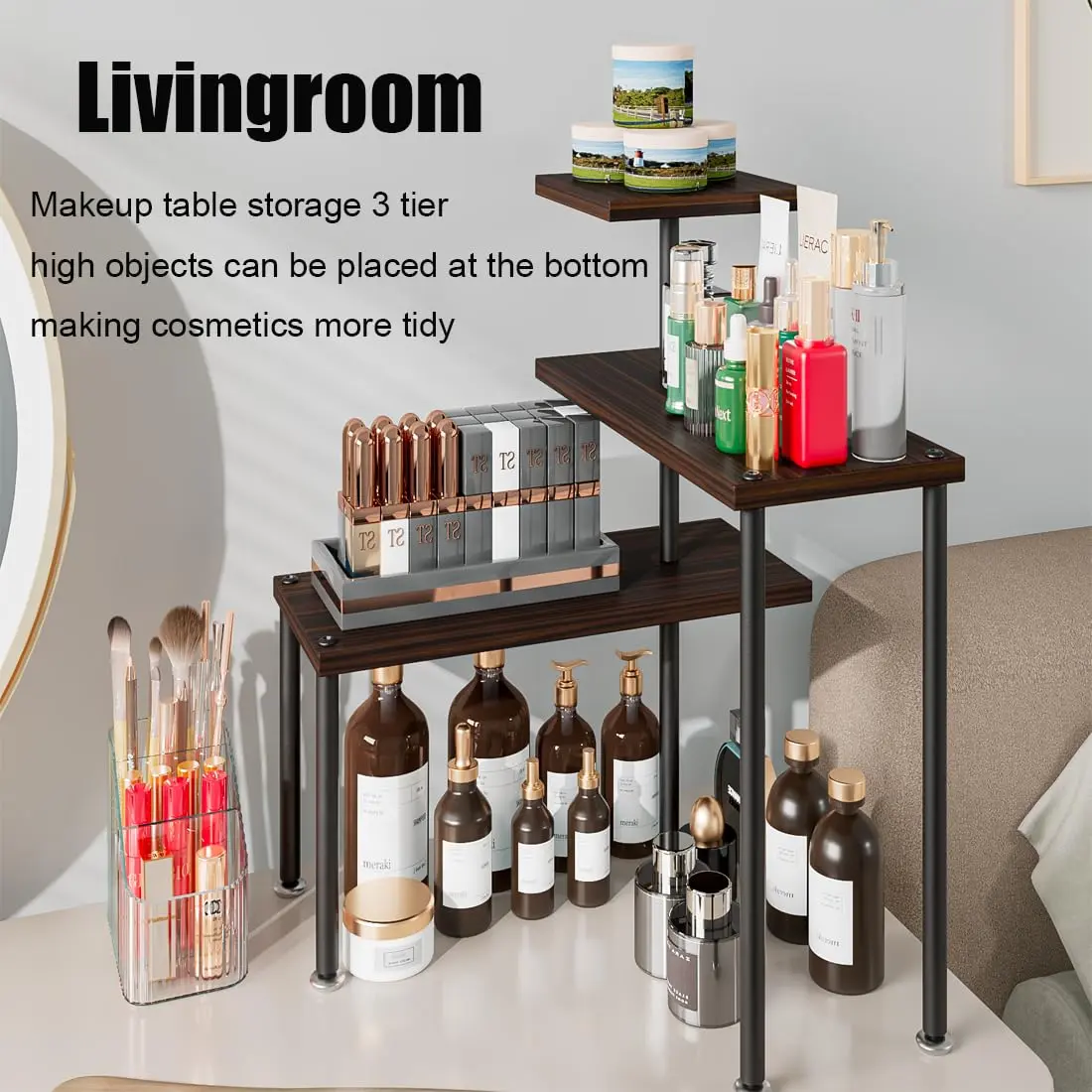 3-Tier Adjustable Corner Shelf Countertop Organizer, Compact 40x40cm Multifunctional Space-Saver Racks for Kitchen Over Sink & Bathroom, Smooth Modern Decor for Spices, Beauty Products, Coffee & Toiletries Supplies
