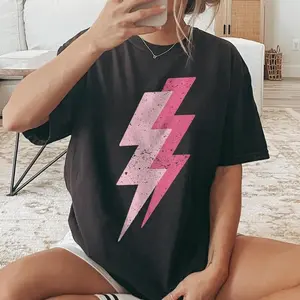 Pink Lightning Bolt T-Shirt| Retro Distressed Double Lightning Bolt Graphic Tee for Women Y2K Streetwear Cute Pink Outfit