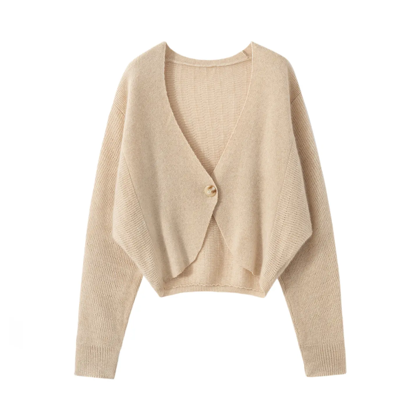 Design-inspired Button Closure 100% Pure Cashmere Sweater for Women V-neck Cocoon Shape Versatile Short-sleeve Knitted Outerwear