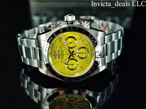 Rare New Invicta Men's 40mm SPEEDWAY DRAGSTER Chronograph YELLOW DIAL Silver Stainless Steel Watch