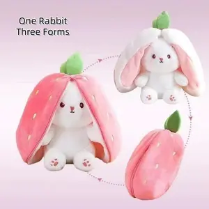 Cute Strawberry Bunny Plush Toy Soft Kawaii Stuffed Animal Gift for Kids Girls Hug Pillow Bed Decoration Birthday Present Furry Friends Plush Doll Animal Gift for Kids Girls Hug Pillow Bed Decoration Birthday Present Furry Friends Plush Stuffed Animal