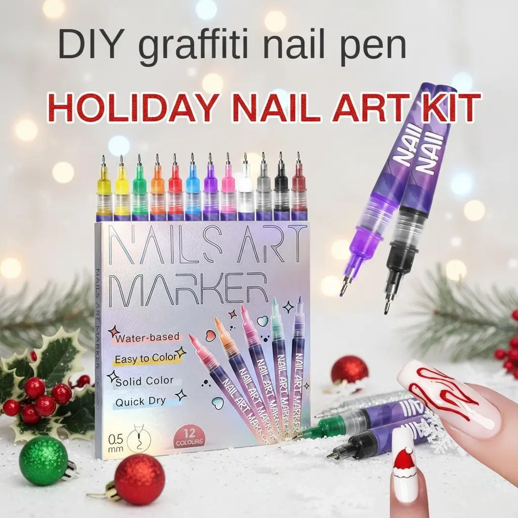 Christmas nail pen 0.5mm fine tip draws Santa hat patterns solid color rich whitening no see-through
