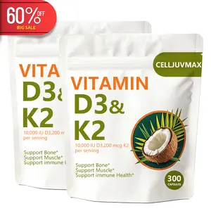 CellJuvMax Corefeel Vitamin D3 K2 10000 IU 300 Virgin Coconut Oil Softgels 2in1 Vitamins Supplement D & K Dietary Support Pack