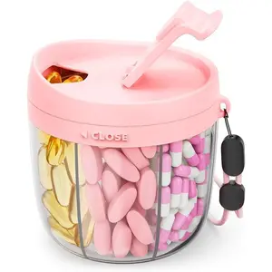 Cute pill dispenser with 7 large compartments, portable pill bottle organizer with wide opening for easy use, pill organizer for travel healthcare aid vitamins