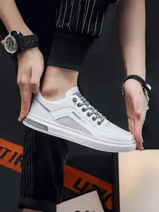 Men's Spring Summer Casual Athletic Sneakers | Breathable Mesh & Cut-Out Skate Shoes | Lightweight White Campus Sneakers All Seasons Sneakers